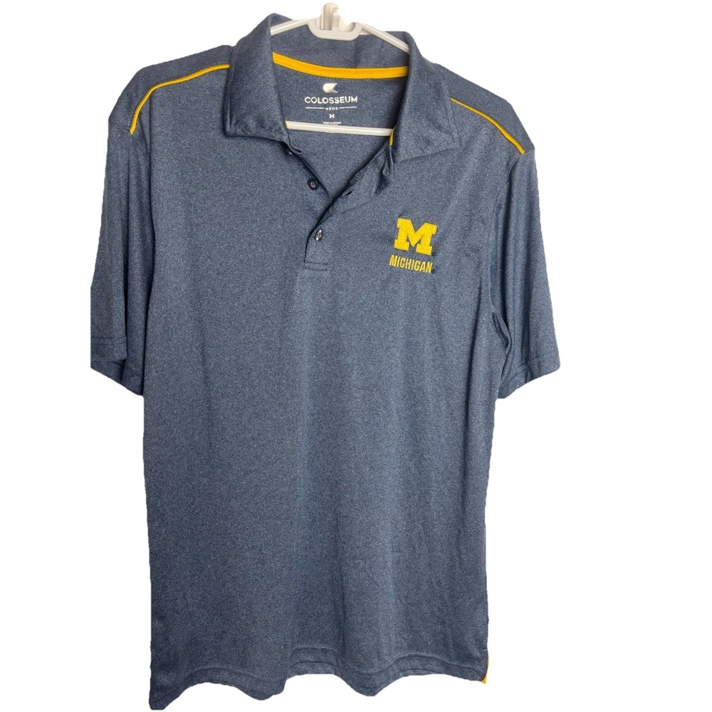 University Of Michigan Wolverines Logo Colosseum Mens Med Polo Golf Shirt Blue